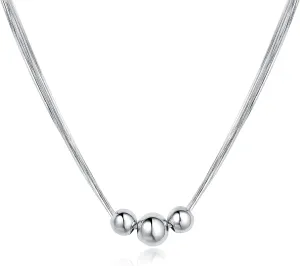 925 Sterling Silver Ball Bead Pendant Necklaces for Women, Silver Ball Necklaces for Women Mom Birthday