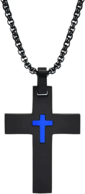 925 Sterling Silver Double Layered Cross Necklace For Men - Cross Layered Necklaces, Punk Layered Cross Necklaces For Women, Side Cross Necklace Layered, Christian Religious Jewelry For Men