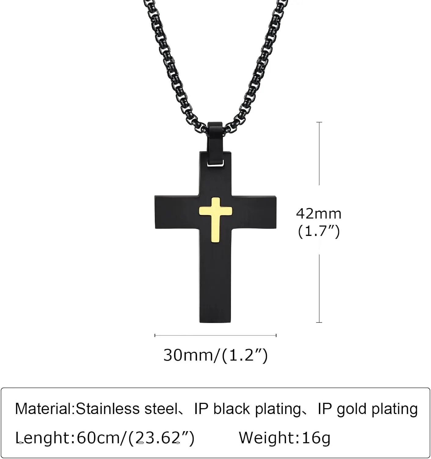 925 Sterling Silver Double Layered Cross Necklace For Men - Cross Layered Necklaces, Punk Layered Cross Necklaces For Women, Side Cross Necklace Layered, Christian Religious Jewelry For Men