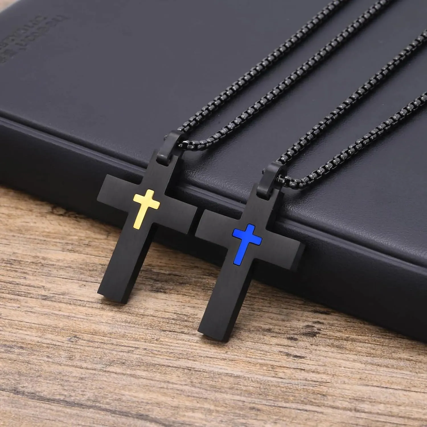 925 Sterling Silver Double Layered Cross Necklace For Men - Cross Layered Necklaces, Punk Layered Cross Necklaces For Women, Side Cross Necklace Layered, Christian Religious Jewelry For Men
