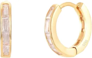 925 Sterling Silver Rectangle Zircon Pave Red Hoop Earrings For Women, Colorful Red Enamel Huggie Earrings, Gold Red Hoops For Party