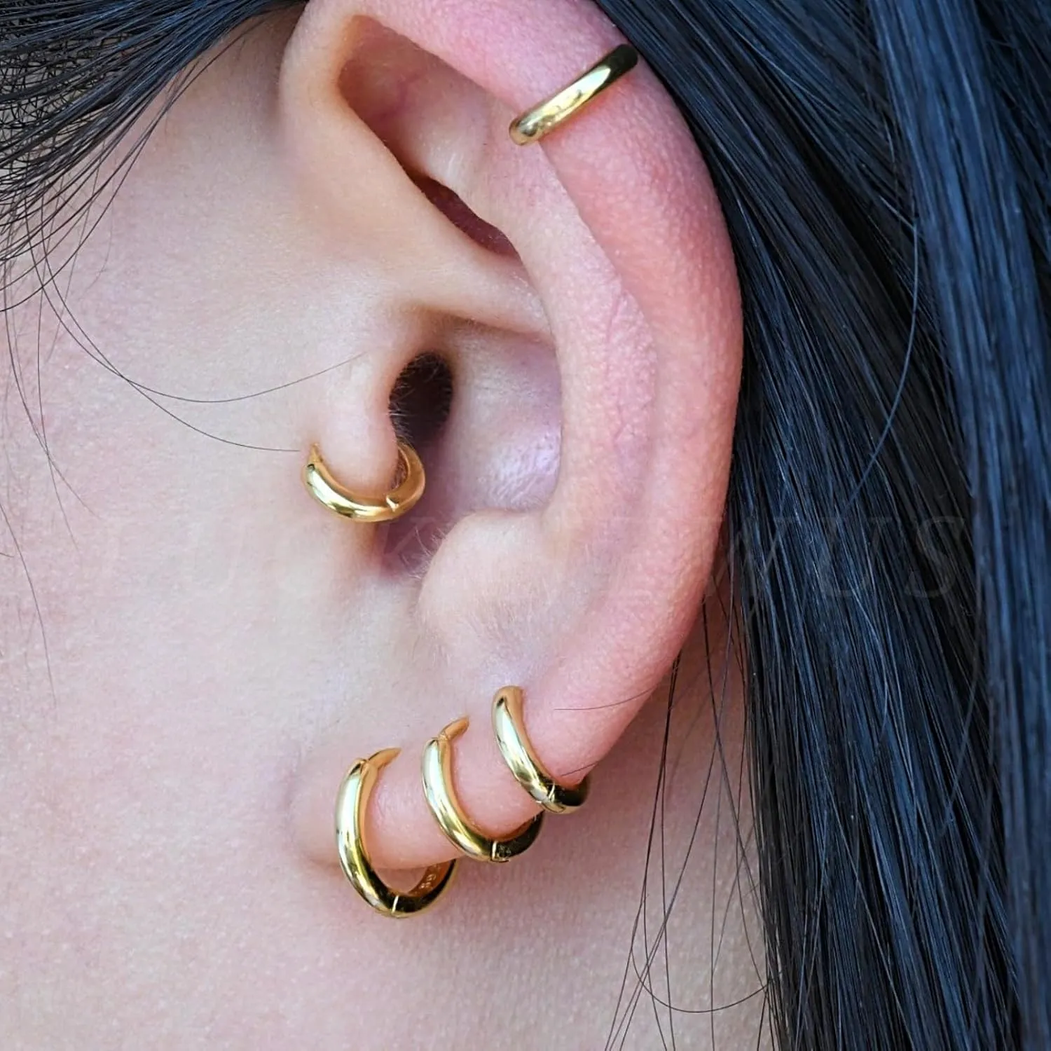 925 Sterling Silver Small Gold Huggie Hoop Earrings for Women Men, 14K Gold Plated Cartilage Hoop Earring, Helix, Tragus, Earlobe Tiny Hoops Lightweight Hypoallergenic Earrings Cuff (1 Pair - 6mm)
