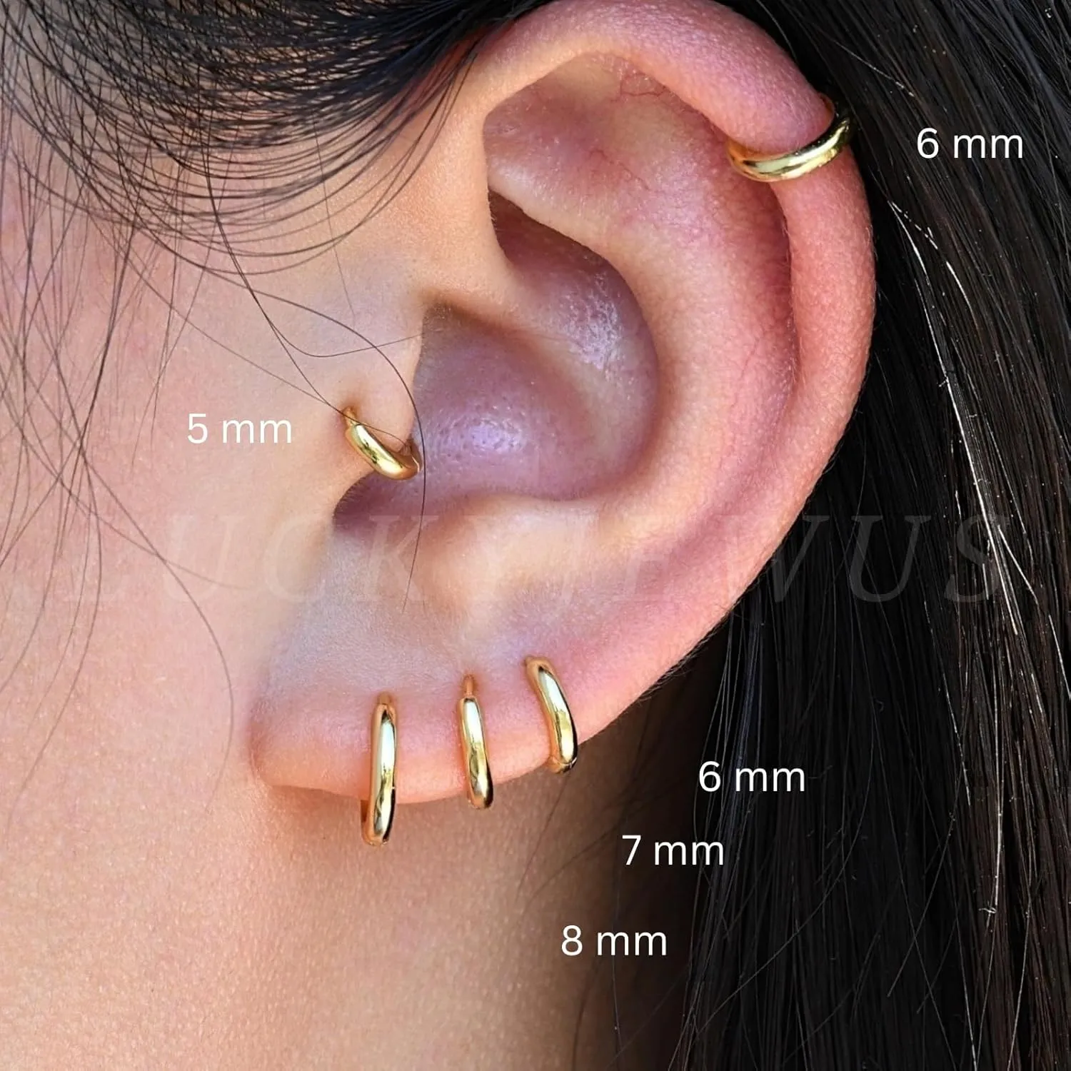 925 Sterling Silver Small Gold Huggie Hoop Earrings for Women Men, 14K Gold Plated Cartilage Hoop Earring, Helix, Tragus, Earlobe Tiny Hoops Lightweight Hypoallergenic Earrings Cuff (1 Pair - 6mm)