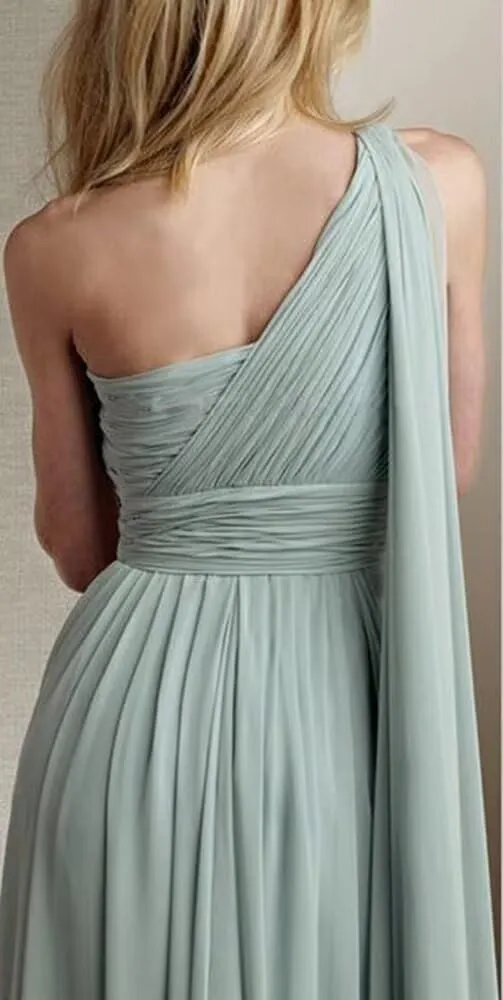 A-line Pleated Chiffon Bridesmaid Dress for Women, One Shoulder Neck Formal Evening Dress High Slit Prom Dresses