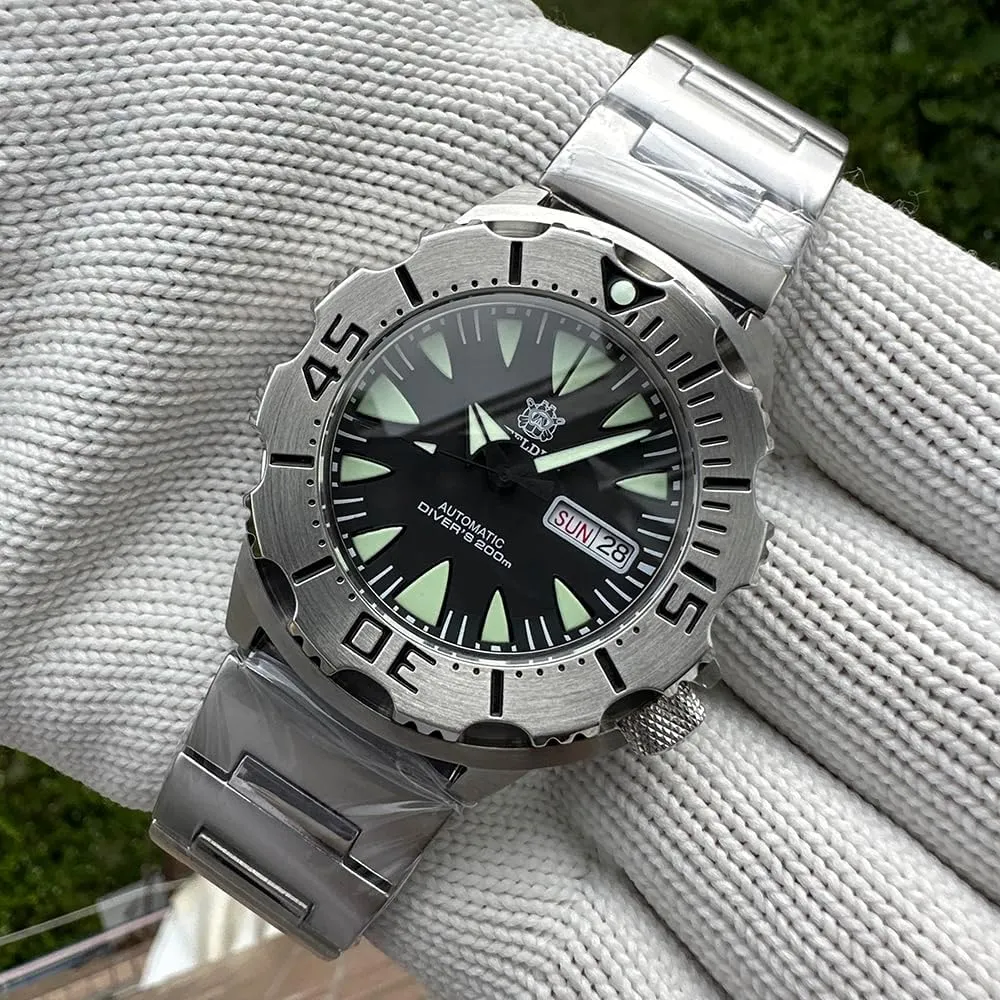 ACHARD AMOY Mens Automatic Watches 42.2mm Military Mechanical Wristwatch Diver 30ATM C3 Luminous Sapphire Mirror Steel Bezel NH36 Week Date