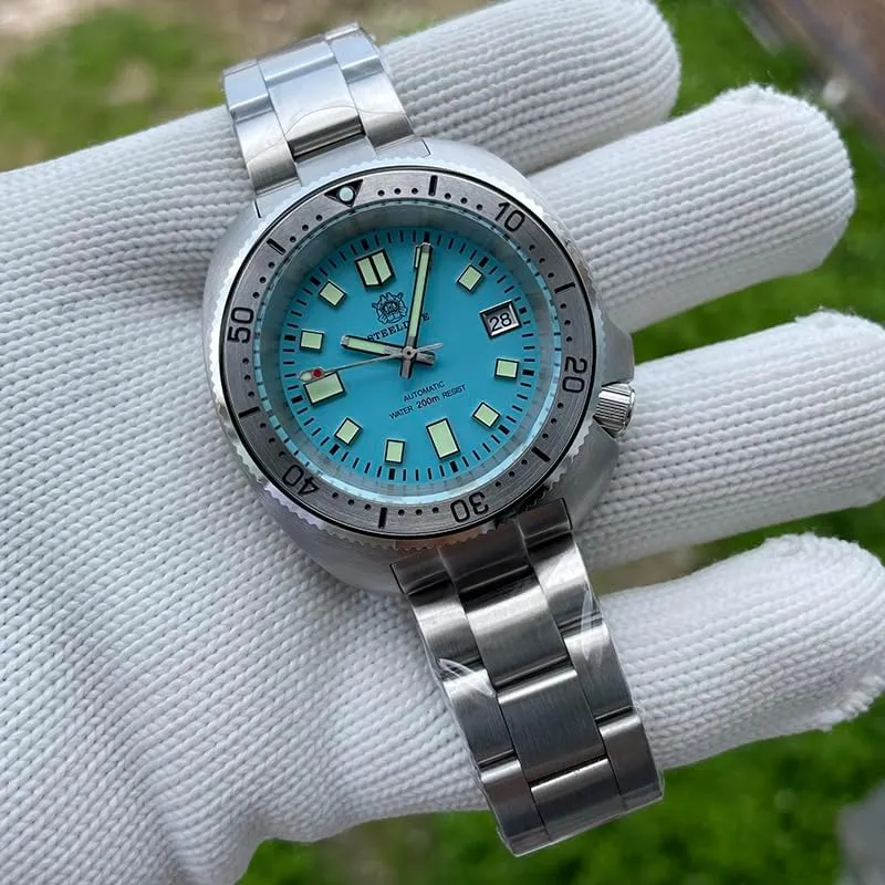 ACHARD AMOY Mens Diver Watches Automatic Watch Turtle 20ATM Mechanical Wristwatch C3 Luminous Sapphire NH35 Steel Bezel