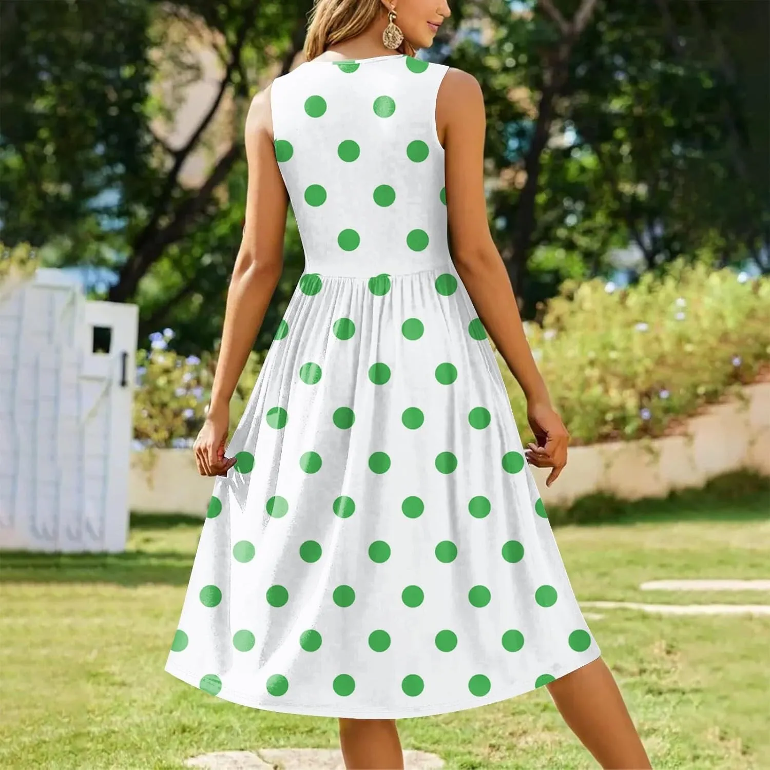 ADHOWBEW Dresses for Women 2025 Round Neck Flowy Casual Plus Size Sexy Vacation Sleeveless Long Dresses