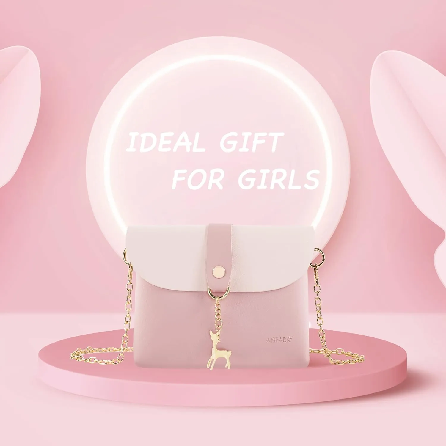 AISPARKY Small Crossbody Purse, PU Leather Small Purse for Girls With Pendant With Strap/Gold Chain Strap
