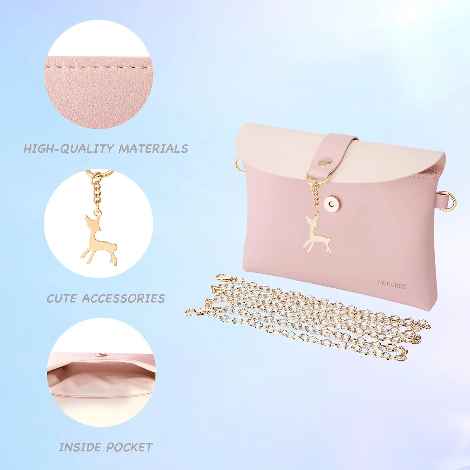 AISPARKY Small Crossbody Purse, PU Leather Small Purse for Girls With Pendant With Strap/Gold Chain Strap