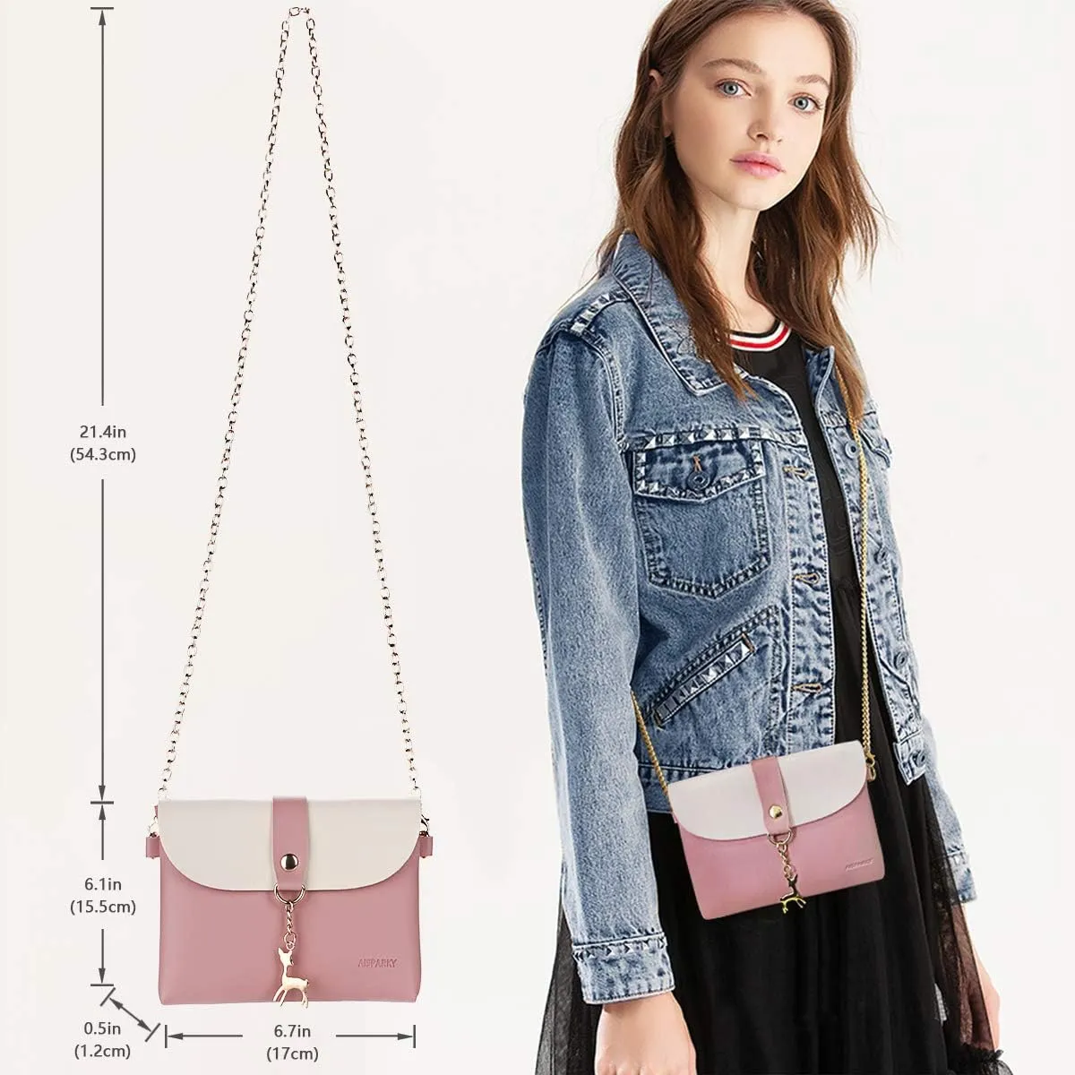 AISPARKY Small Crossbody Purse, PU Leather Small Purse for Girls With Pendant With Strap/Gold Chain Strap