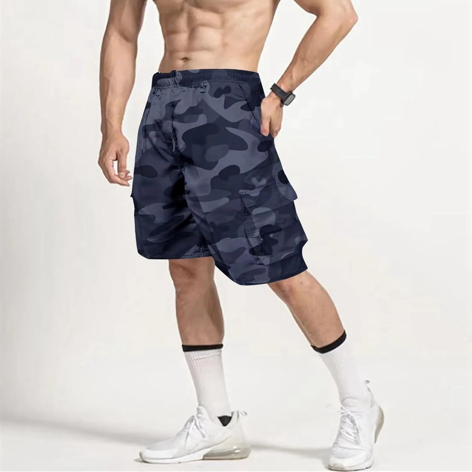 Alalaso Men's Cargo Shorts Cotton Drawstring Summer Stretch Relaxed Fit with 6 Pockets Mens Work Short