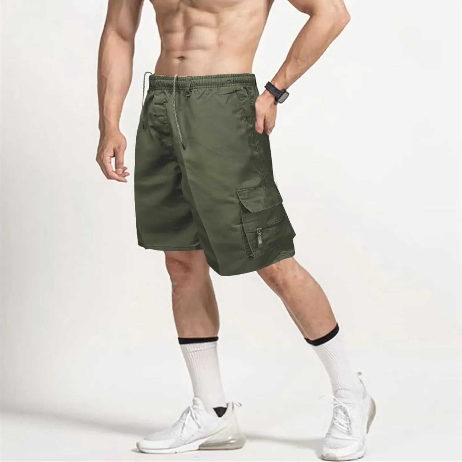 Alalaso Men's Cargo Shorts Cotton Drawstring Summer Stretch Relaxed Fit with 6 Pockets Mens Work Short