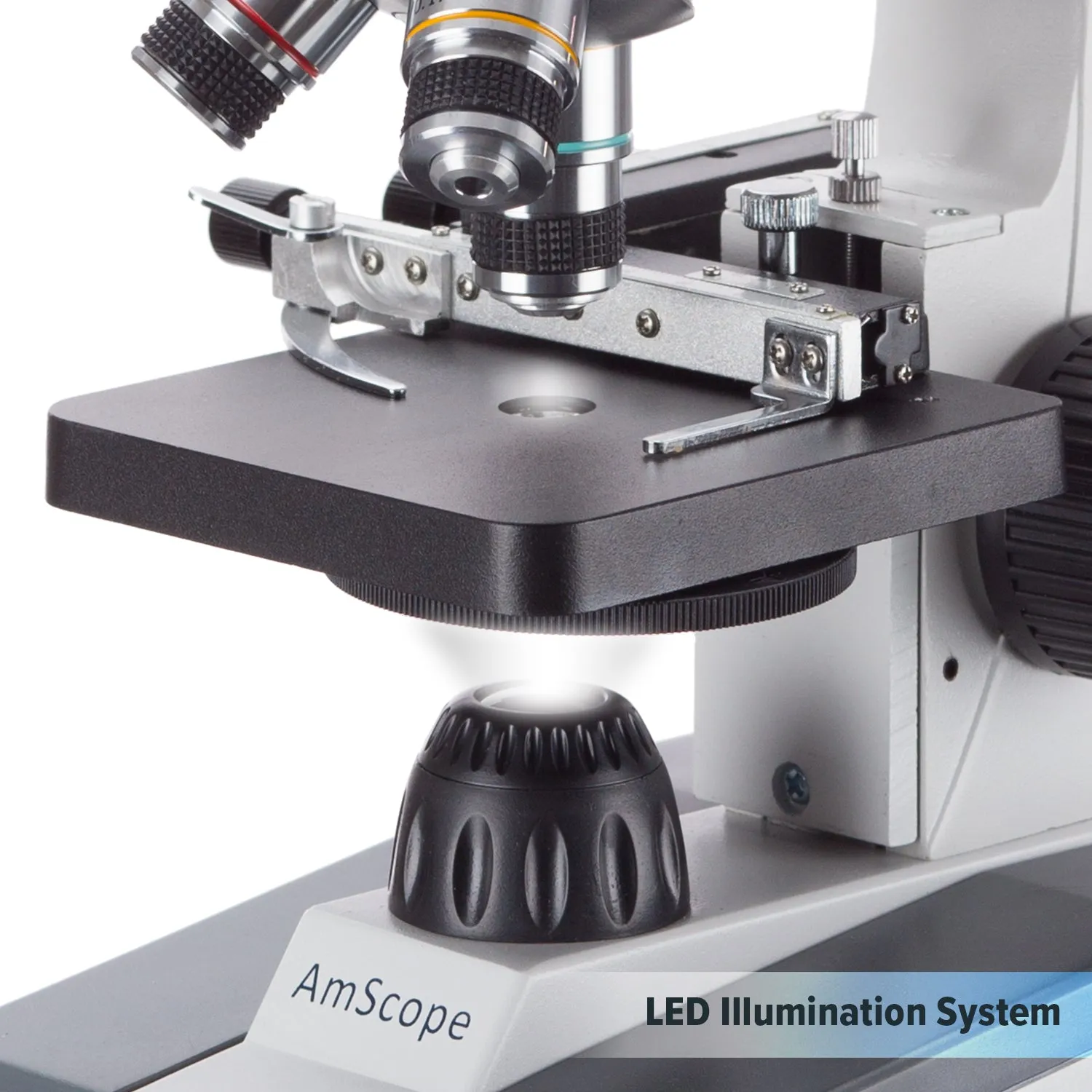 AmScope M150 Series Portable Student Monocular Compound Microscope 40X-1000X Magnification with LED, 100 Prepared Slides, 50 Blank Slides and Microscope Book