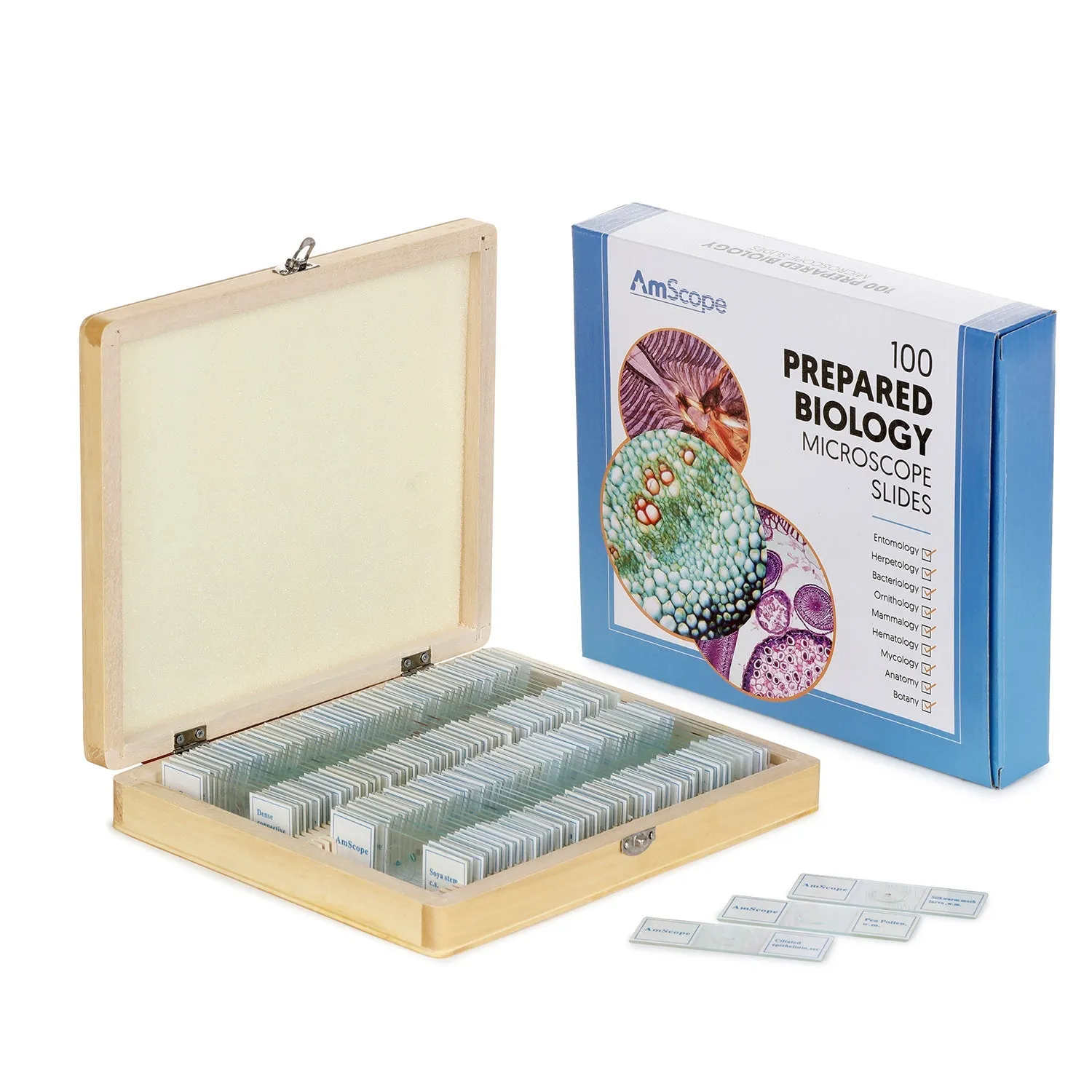 AmScope M150 Series Portable Student Monocular Compound Microscope 40X-1000X Magnification with LED, 100 Prepared Slides, 50 Blank Slides and Microscope Book