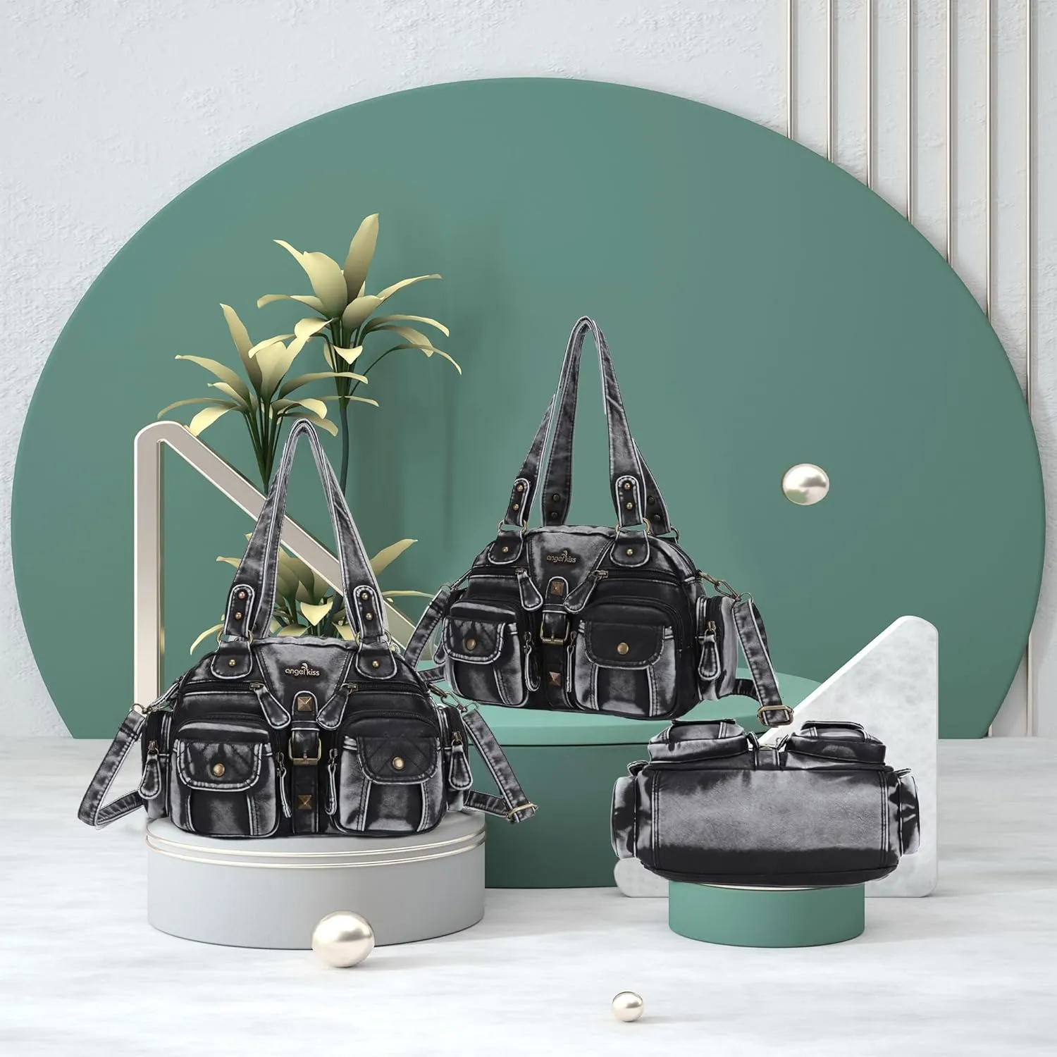 Angel Kiss Hobo Crossbody Purses for Women Shoulder Bag Multipocket Soft Hobo Purses Removable Strap Leather Handbags