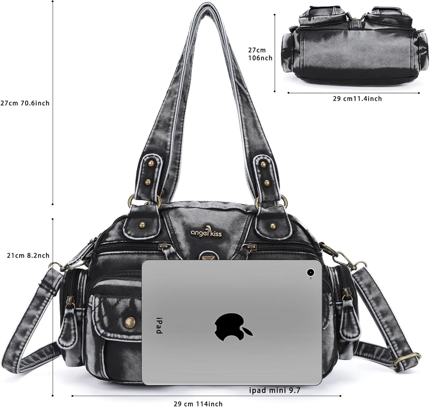 Angel Kiss Hobo Crossbody Purses for Women Shoulder Bag Multipocket Soft Hobo Purses Removable Strap Leather Handbags