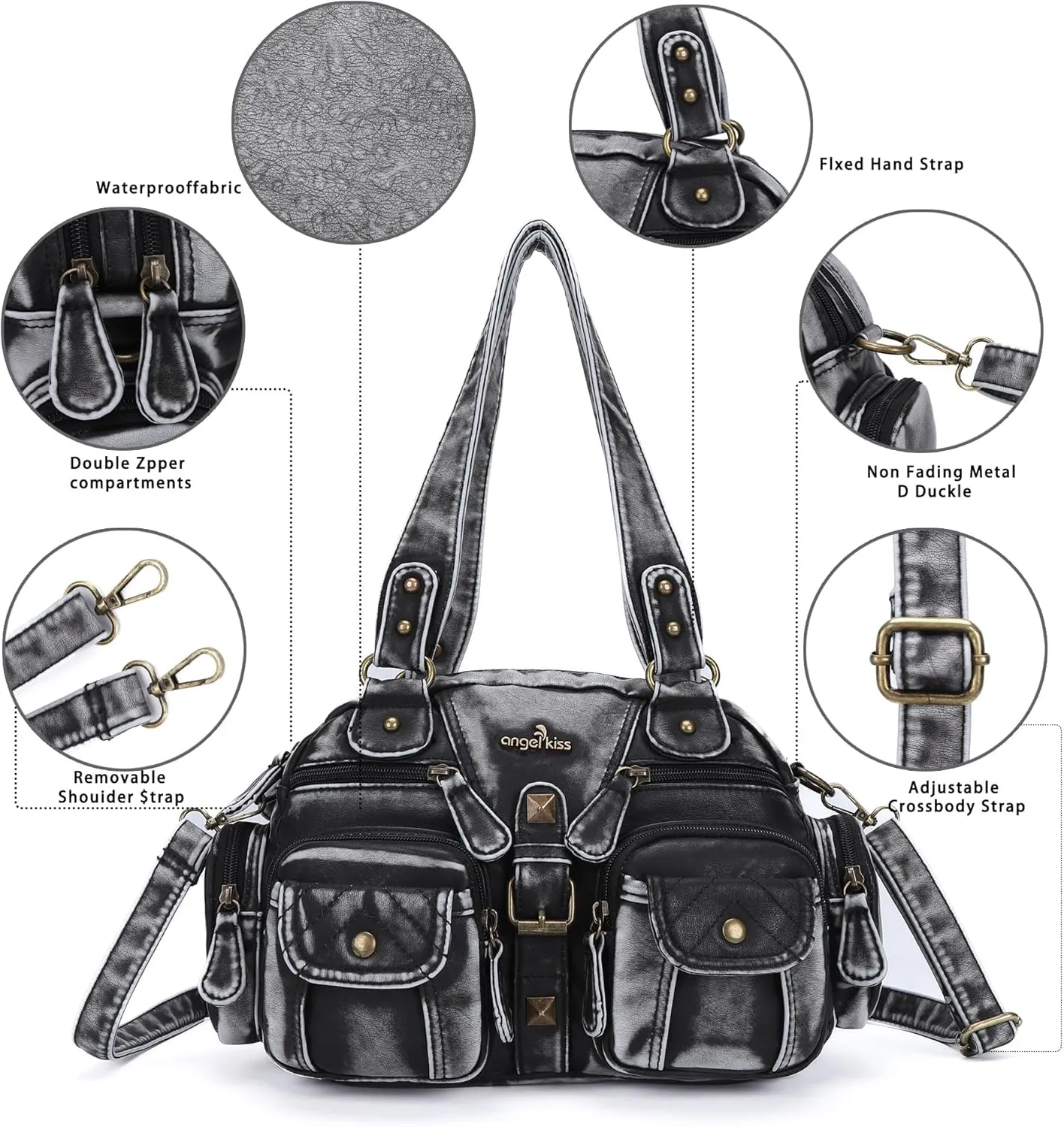 Angel Kiss Hobo Crossbody Purses for Women Shoulder Bag Multipocket Soft Hobo Purses Removable Strap Leather Handbags