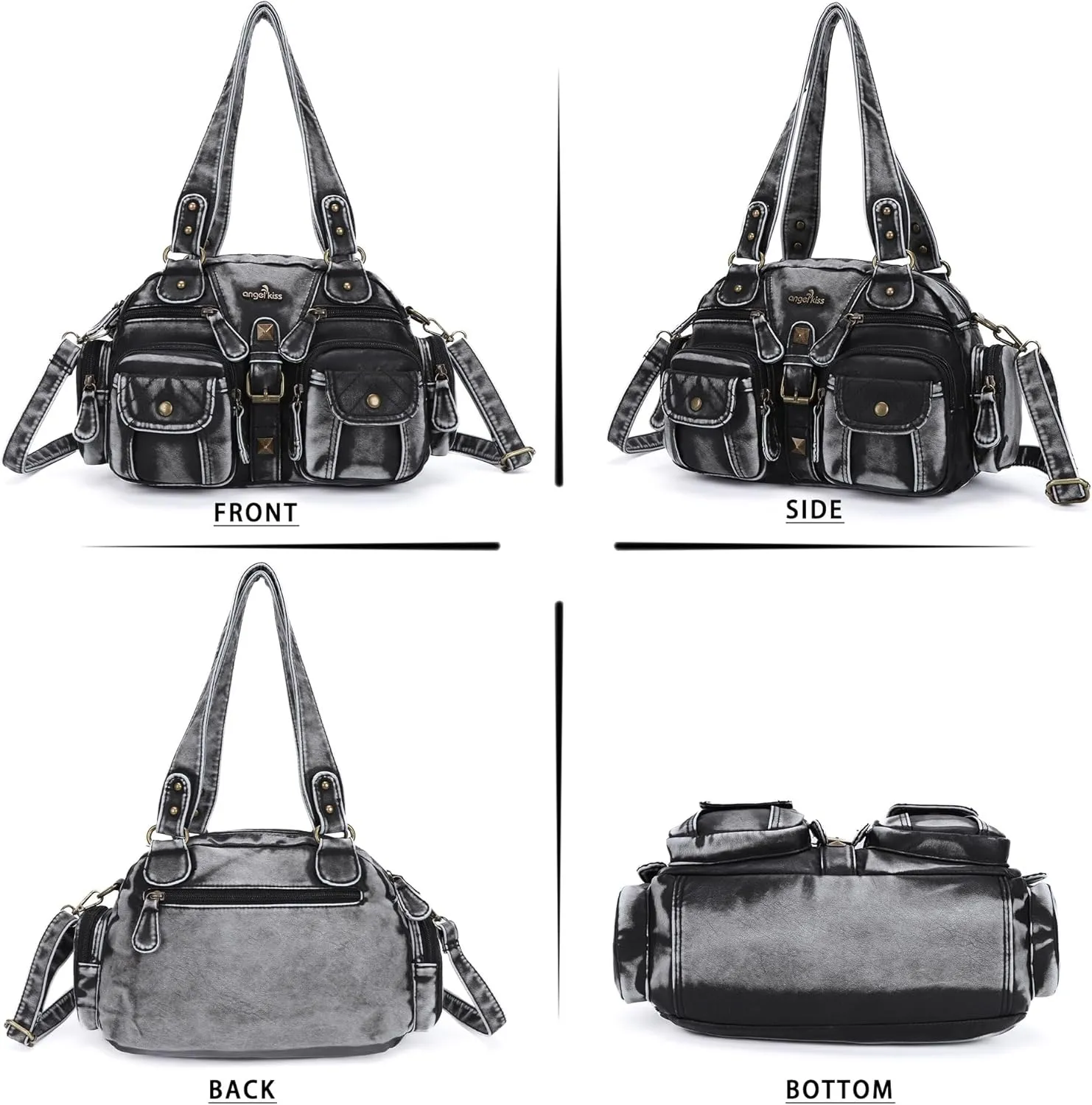 Angel Kiss Hobo Crossbody Purses for Women Shoulder Bag Multipocket Soft Hobo Purses Removable Strap Leather Handbags