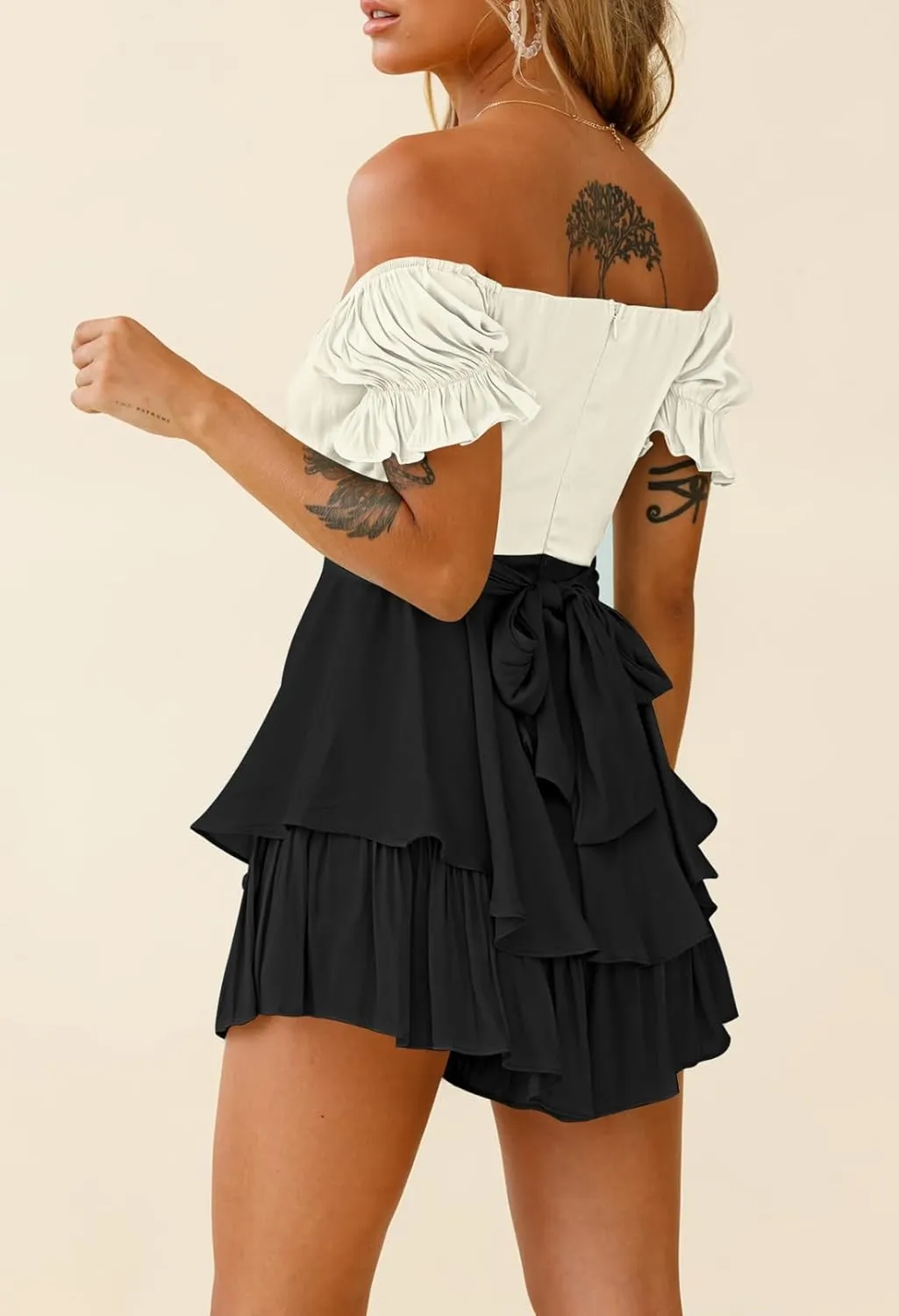 AOHITE Womens Summer Tube Top Dress Off-Shoulder Ruffled Flowy Mini Short Dresses