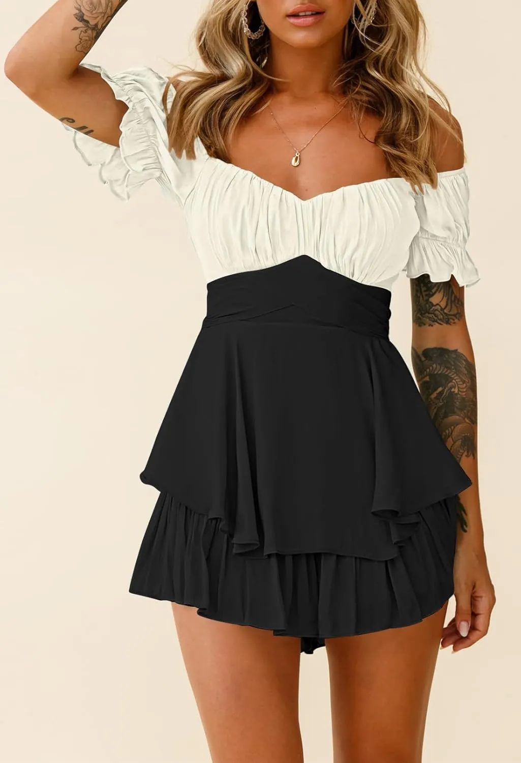 AOHITE Womens Summer Tube Top Dress Off-Shoulder Ruffled Flowy Mini Short Dresses