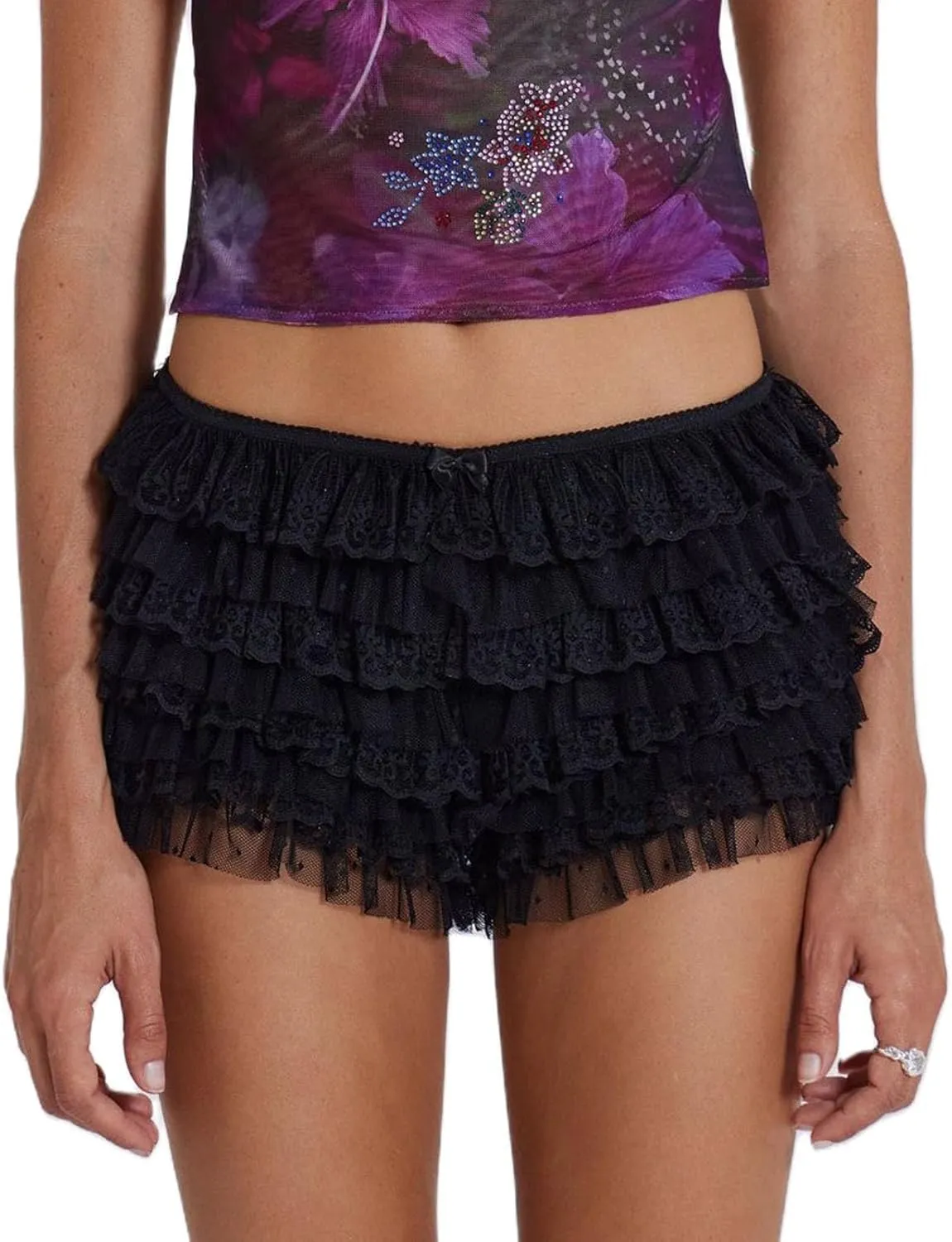 Aopwsrlyi Women Lace Ruffle Shorts Lolita Bloomers Low Rise Frilly Puffy Shorts Layered Boxer Shorts Y2k Sweet Pettipants
