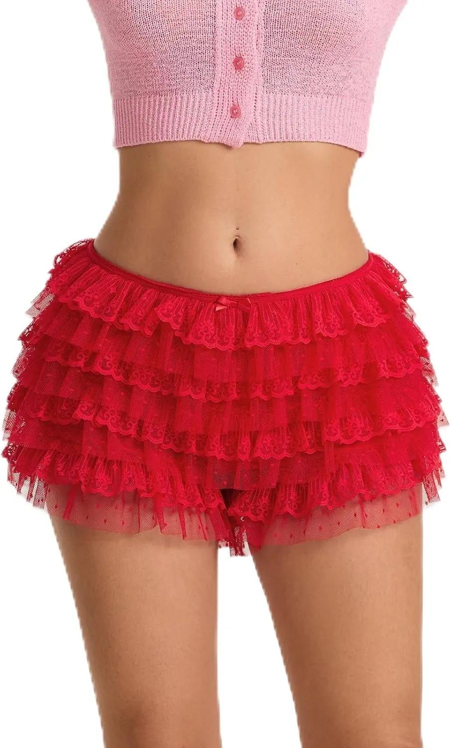 Aopwsrlyi Women Lace Ruffle Shorts Lolita Bloomers Low Rise Frilly Puffy Shorts Layered Boxer Shorts Y2k Sweet Pettipants