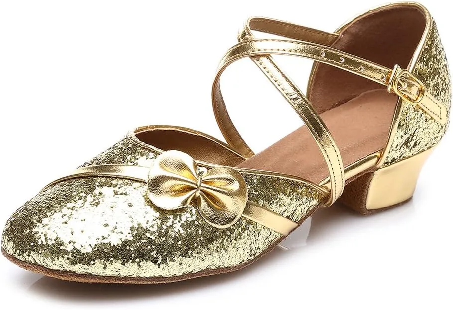 AOQUNFS Toddler Girls Latin Dance Shoes Low Heel Kids Salsa Ballroom Tango Dance Shoes,607