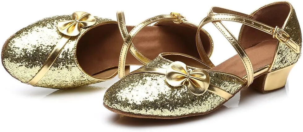 AOQUNFS Toddler Girls Latin Dance Shoes Low Heel Kids Salsa Ballroom Tango Dance Shoes,607