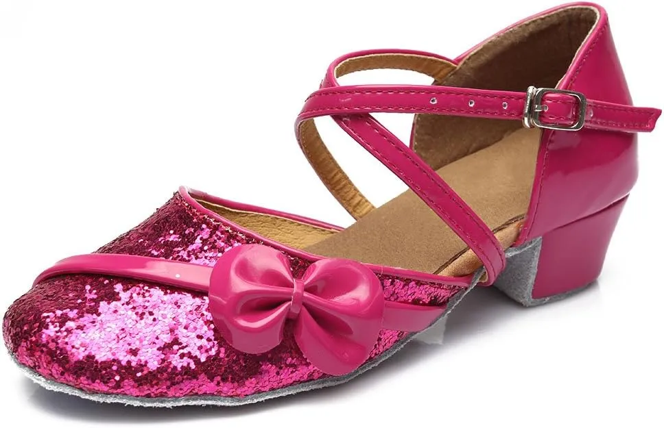AOQUNFS Toddler Girls Latin Dance Shoes Low Heel Kids Salsa Ballroom Tango Dance Shoes,607