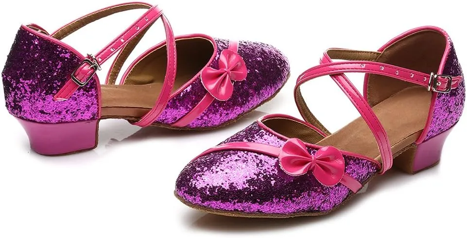 AOQUNFS Toddler Girls Latin Dance Shoes Low Heel Kids Salsa Ballroom Tango Dance Shoes,607