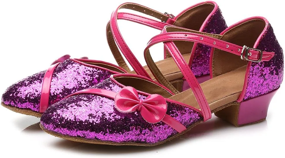 AOQUNFS Toddler Girls Latin Dance Shoes Low Heel Kids Salsa Ballroom Tango Dance Shoes,607