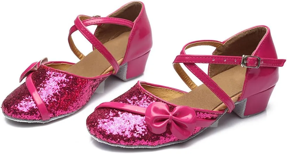 AOQUNFS Toddler Girls Latin Dance Shoes Low Heel Kids Salsa Ballroom Tango Dance Shoes,607