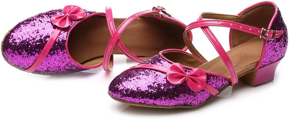 AOQUNFS Toddler Girls Latin Dance Shoes Low Heel Kids Salsa Ballroom Tango Dance Shoes,607
