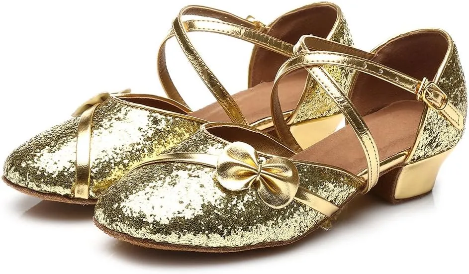 AOQUNFS Toddler Girls Latin Dance Shoes Low Heel Kids Salsa Ballroom Tango Dance Shoes,607