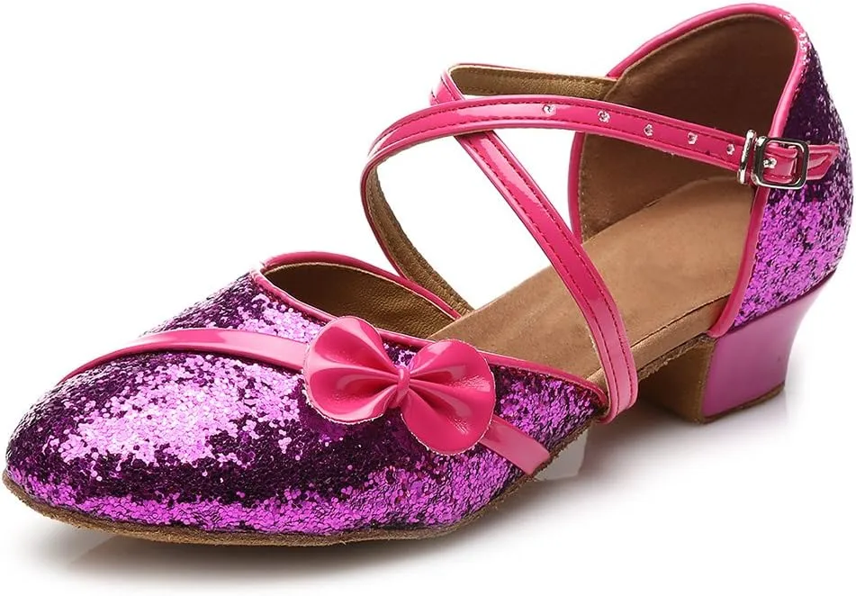 AOQUNFS Toddler Girls Latin Dance Shoes Low Heel Kids Salsa Ballroom Tango Dance Shoes,607
