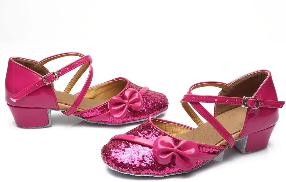 AOQUNFS Toddler Girls Latin Dance Shoes Low Heel Kids Salsa Ballroom Tango Dance Shoes,607