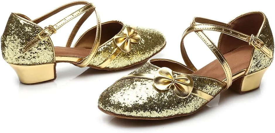 AOQUNFS Toddler Girls Latin Dance Shoes Low Heel Kids Salsa Ballroom Tango Dance Shoes,607
