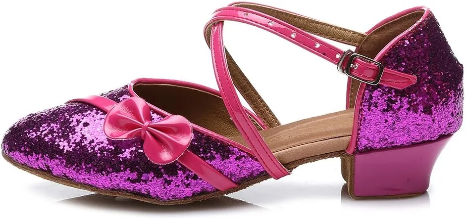 AOQUNFS Toddler Girls Latin Dance Shoes Low Heel Kids Salsa Ballroom Tango Dance Shoes,607