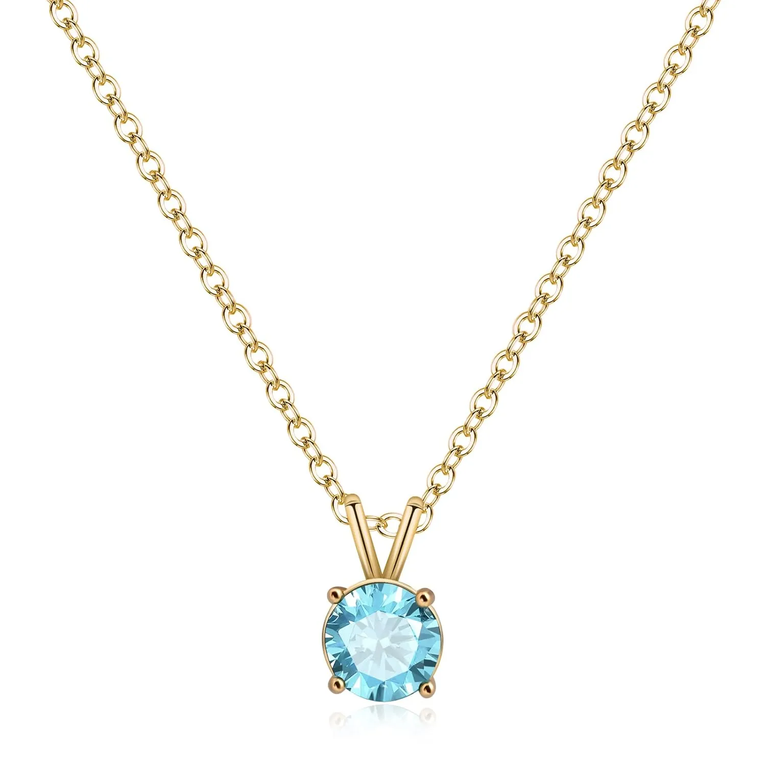 Aquamarine Necklace 14K Gold Necklaces Dainty Round Necklace Birthstone Necklace Light Blue Pendant Necklaces for Women