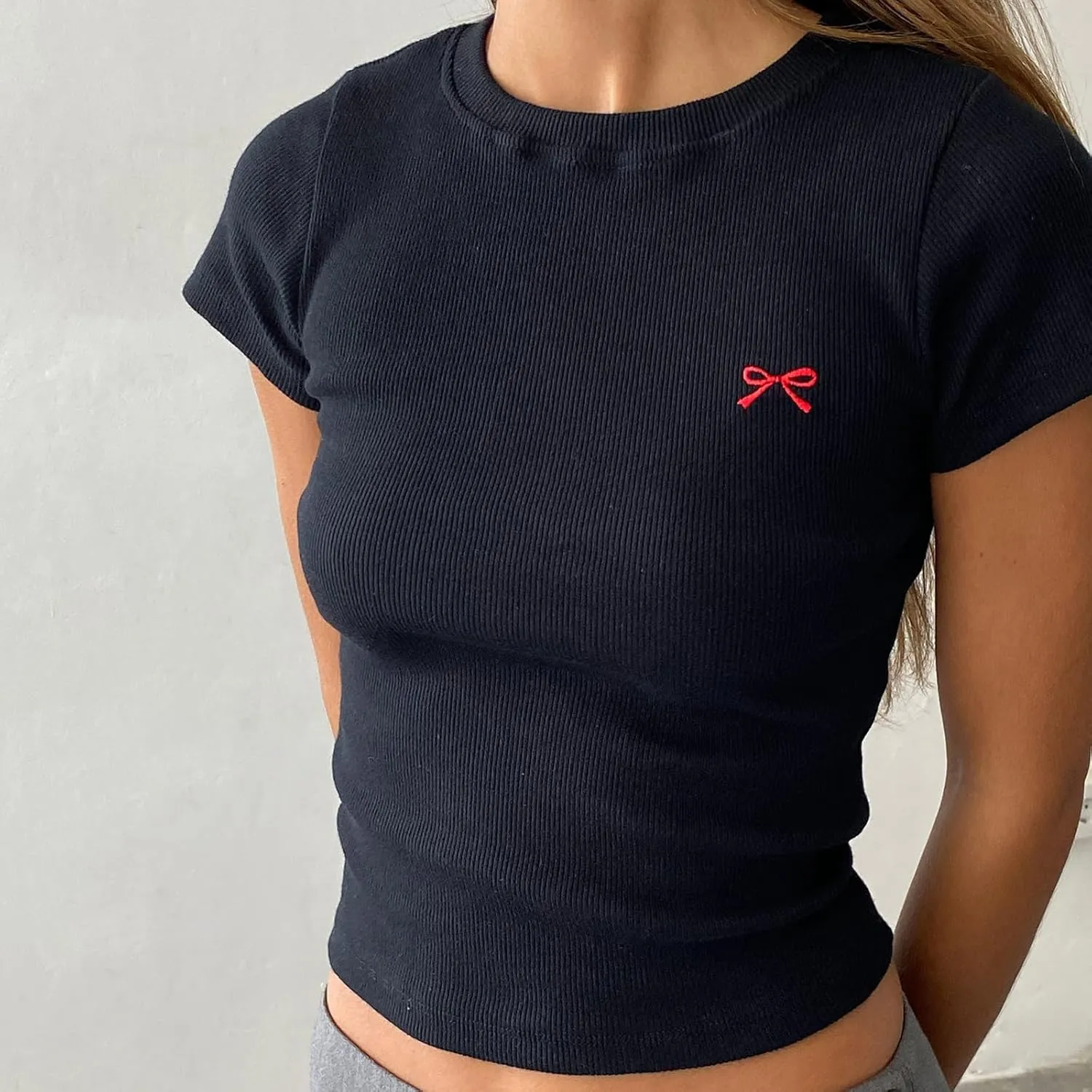 Baby Tees for Women Y2k Graphic Crop Tops Teen Girl Aesthetic Short Sleeve Slim Fit T Shirt Cute Summer Clothing