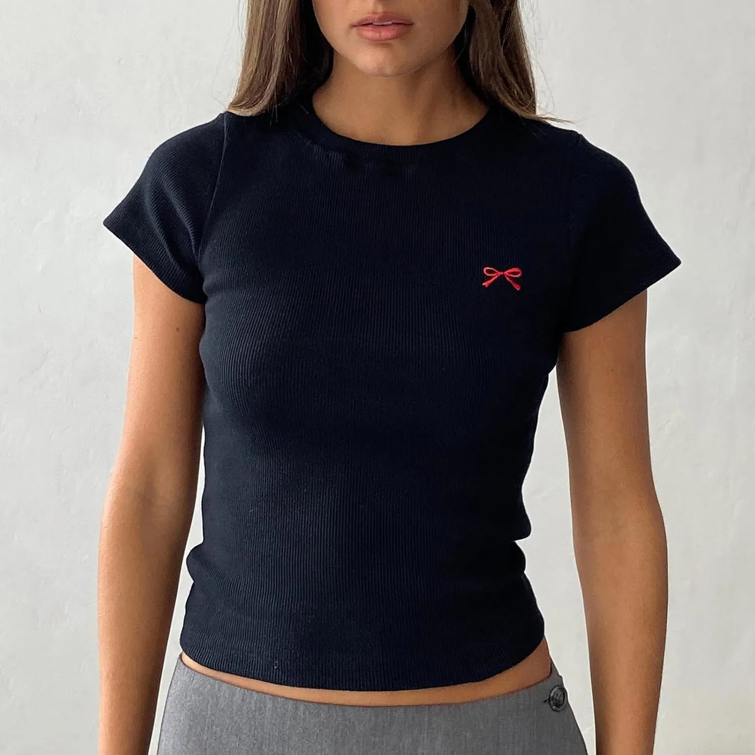 Baby Tees for Women Y2k Graphic Crop Tops Teen Girl Aesthetic Short Sleeve Slim Fit T Shirt Cute Summer Clothing