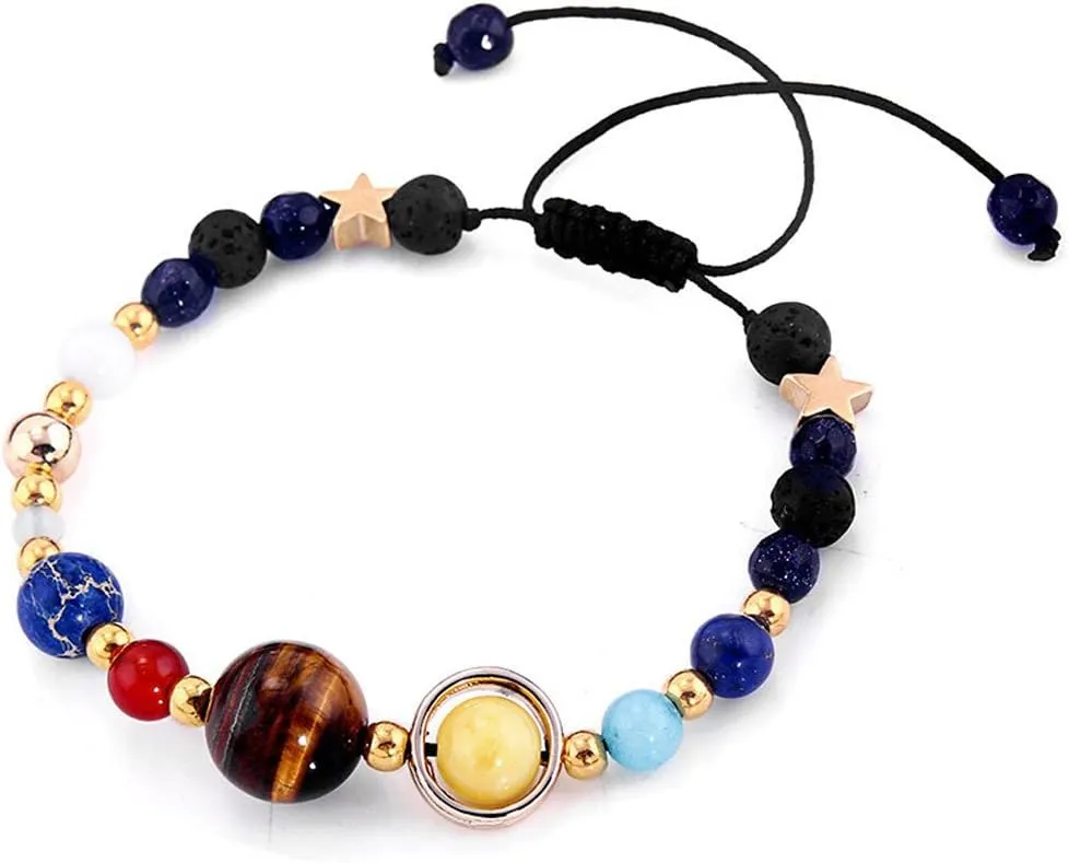 Banana Bucket Adjustable Handmade Solar System Bracelet - Universe Galaxy The Nine Planets Guardian Star Natural Stone Beads Bracelets Bangles