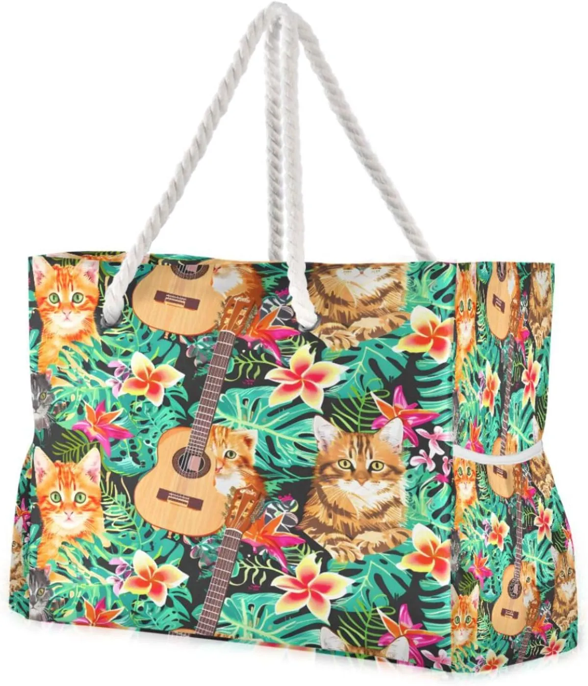Beach Bag - Large Tote Bags for Women Colorful Hawaiian Shirt Wallpaper Pattern Shoulder Bags Zipper Waterproof Sandproof for Travel Gym Swim Daily