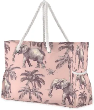 Beach Bag - Large Tote Bags for Women Elephant Wild Animal Shoulder Bags Zipper Waterproof Sandproof for Travel Gym Swim Daily