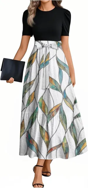 Beach Spring Dresses, 2025 Floral Print Maxi Womens Jumpsuit Boho Bow Crew Neck Rompers for Women