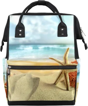 Beach Starfish Diaper Bag Tote Large Capacity Waterproof with Adjustable Shoulder Strap and Pram Straps Mommy Bag for Hospital Beach Weekender Travel