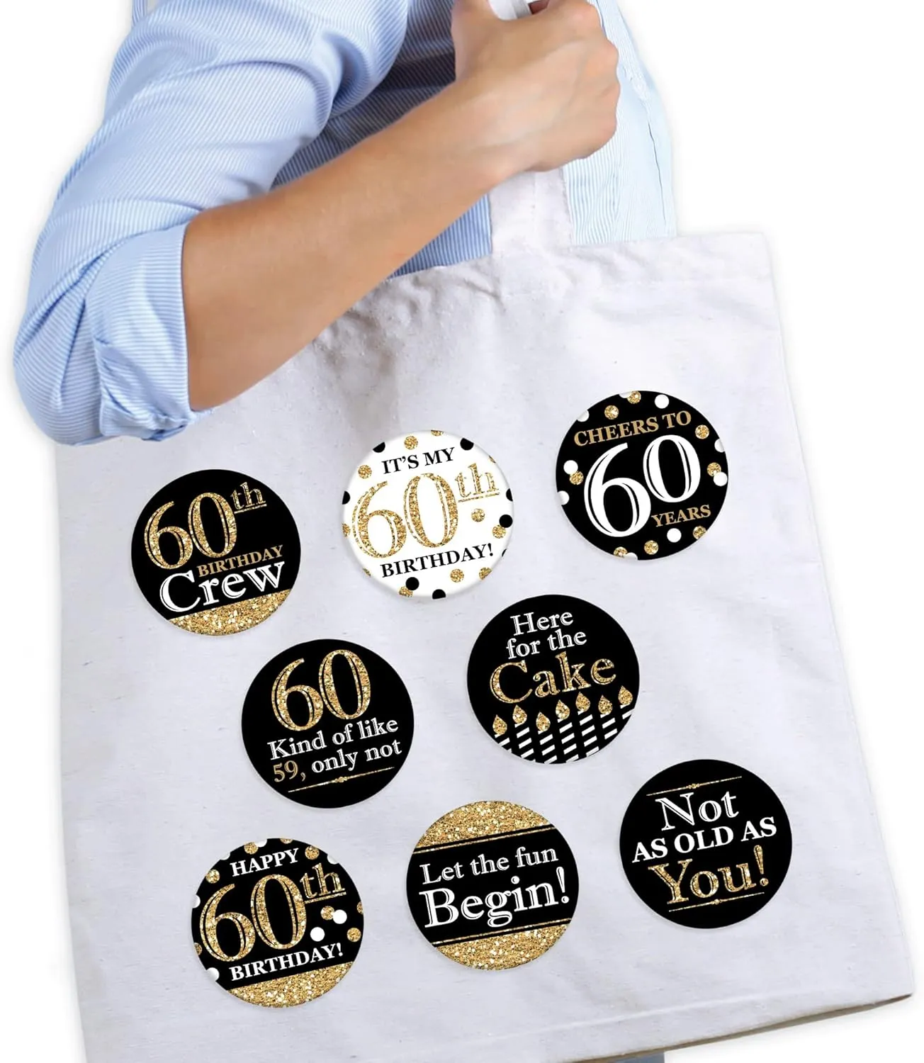 Big Dot of Happiness Adult Birthday - Gold - 3 inch Birthday Party Badge - Pinback Buttons - Set of 8