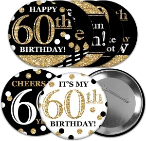 Big Dot of Happiness Adult Birthday - Gold - 3 inch Birthday Party Badge - Pinback Buttons - Set of 8