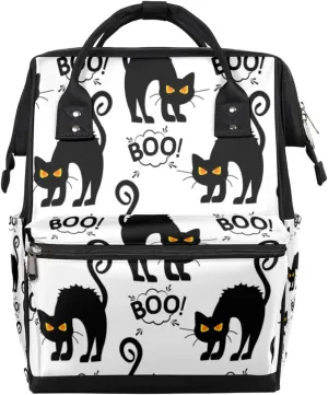 Black Cat Halloween Diaper Bag Tote Large Capacity Waterproof with Adjustable Shoulder Strap and Pram Straps Mommy Bag for Hospital Beach Weekender Travel