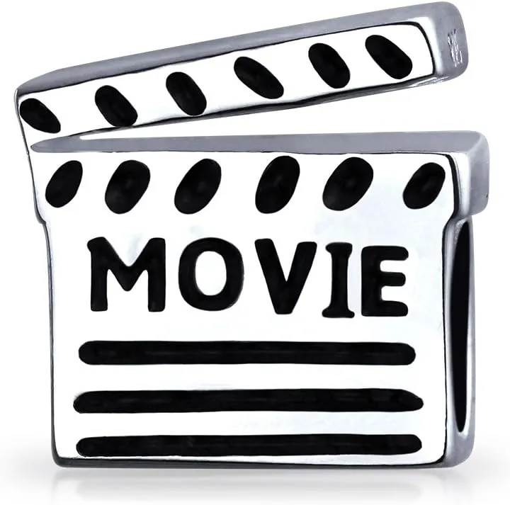 Bling Jewelry Theater Lover Movies Director Action Movie Clapboard Pop Corn Bucket Charm Bead For Women For Teen Fits European Bracelet .925 Sterling Silver